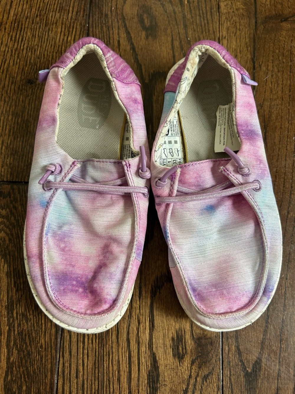 Hey Dude Kids Tie-Dye Pink Purple Canvas Moccasins